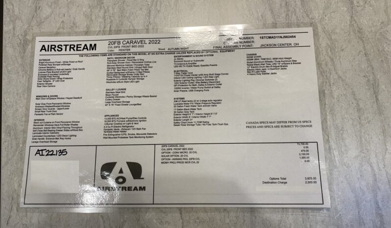 
								For sale – 2022 Airstream Caravel 20FB full									